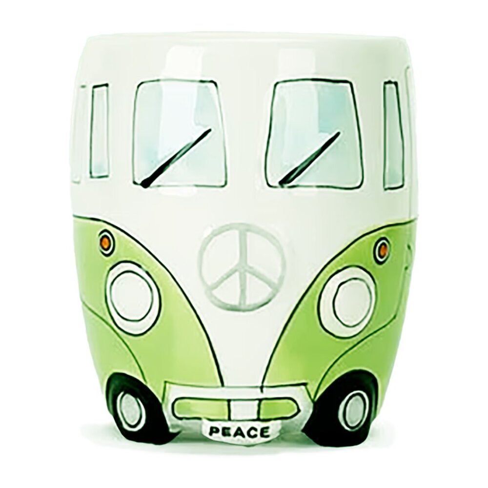 NEW 16 oz Green Retro Hand Painted Hippie Camper Peace Van Ceramic Porcelain Mug - Picture 7 of 10